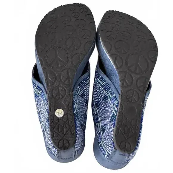 Donald J Pliner Blue Beaded Peace Thong Wedge Sandals Size 7 - Picture 3 of 5